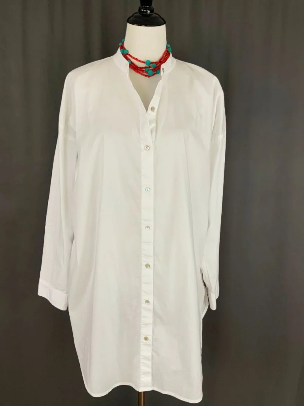 Eileen Fisher White Poplin Long Sleeve Tunic Shirt Button Up Sz L - Picture 14 of 16